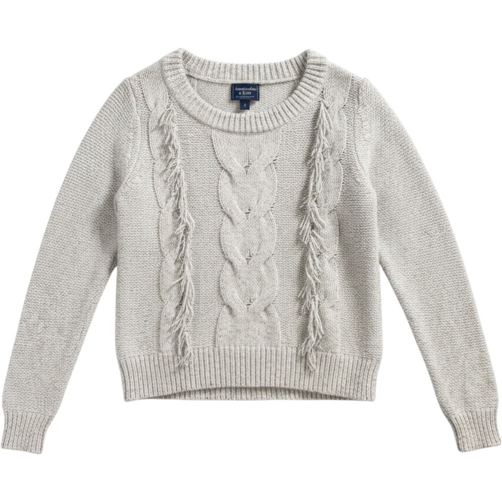 Abercrombie & Fitch Cable Knit Fringe Sweater Womens Medium Boho Cottage Cozy